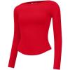 imageOQQ Womens Shirt Boat Neck Long Sleeve Slim Tops Basic Tee Stretch Clothes Spring Fall WinterRed