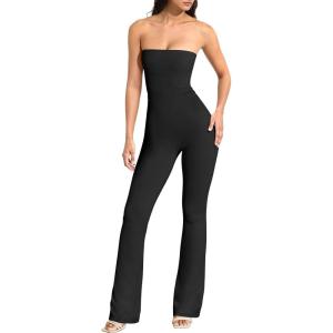 imageOQQ Womens Jumpsuits Tube Strapless With Removeable Bra One Piece Outfits Ruched ClassicFit JumpsuitsBlack