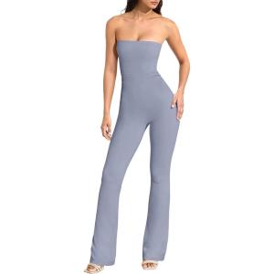 imageOQQ Womens Jumpsuits Tube Strapless With Removeable Bra One Piece Outfits Ruched ClassicFit JumpsuitsBlues