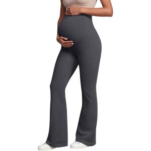 imageOQQ Womens Maternity Pants Casual Bell Bottoms Flare Leg Cozy Pant Pregnancy Lounge TrousersDarkgrey
