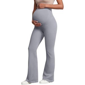 imageOQQ Womens Maternity Pants Casual Bell Bottoms Flare Leg Cozy Pant Pregnancy Lounge TrousersGrey
