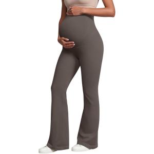 imageOQQ Womens Maternity Pants Casual Bell Bottoms Flare Leg Cozy Pant Pregnancy Lounge TrousersTea Leaf