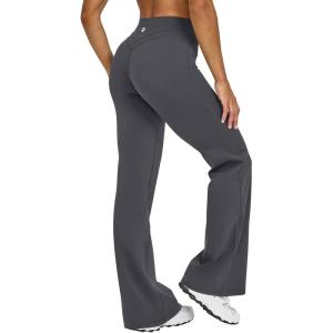 imageOQQ Yoga Pants Women High Waist Crossover Stretch Casual Soft Straight Leg Bottoms with PocketsDarkgrey