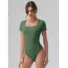 imageOQQ Women Bodysuits Ruched Short Sleeve Square Neck Stretch Lounge Travel BodysuitsJungle Green