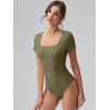 imageOQQ Women Bodysuits Ruched Short Sleeve Square Neck Stretch Lounge Travel BodysuitsSauerkraut