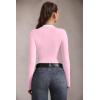 imageOQQ Womens Bodysuit Tops ContrastTrim V Neck Long Sleeve Seamless BodysuitsPink Cherry Blossom
