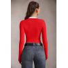 imageOQQ Womens Bodysuit Tops ContrastTrim V Neck Long Sleeve Seamless BodysuitsRed
