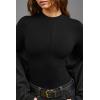 imageOQQ Womens Bodysuit Tops Invisible Zip Long Sleeve Crew Neck BodysuitsBlack