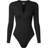 imageOQQ Womens Bodysuit Tops Invisible Zip Long Sleeve Crew Neck BodysuitsBlack
