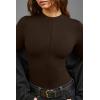 imageOQQ Womens Bodysuit Tops Invisible Zip Long Sleeve Crew Neck BodysuitsDarkbrown