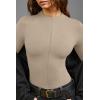 imageOQQ Womens Bodysuit Tops Invisible Zip Long Sleeve Crew Neck BodysuitsOatmeal