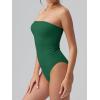 imageOQQ Womens Tube Bodysuits Strapless Basic Sleeveless Ruched Stretch ClassicFit Tops Sexy BodysuitsJungle Green