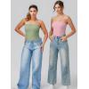 imageOQQ Womens Tube Bodysuits Strapless Basic Sleeveless Ruched Stretch ClassicFit Tops Sexy BodysuitsPink Bean Paste