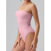 imageOQQ Womens Tube Bodysuits Strapless Basic Sleeveless Ruched Stretch ClassicFit Tops Sexy BodysuitsPink Bean Paste