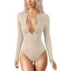 imageOQQ Womens Bodysuit Tops Invisible Zip Long Sleeve Crew Neck BodysuitsOatmeal
