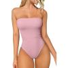 imageOQQ Womens Tube Bodysuits Strapless Basic Sleeveless Ruched Stretch ClassicFit Tops Sexy BodysuitsPink Bean Paste