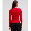 imageOQQ Women Crop Tops Yoga Shirts Seamless Long Sleeve Top Fashion Basic TeeRed