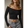 imageOQQ Women Tops Off The Shoulder Long Sleeve Tunics Casual ShirtsBlack