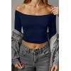 imageOQQ Women Tops Off The Shoulder Long Sleeve Tunics Casual ShirtsNavy Blue