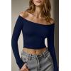 imageOQQ Women Tops Off The Shoulder Long Sleeve Tunics Casual ShirtsNavy Blue
