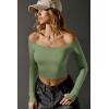 imageOQQ Women Tops Off The Shoulder Long Sleeve Tunics Casual ShirtsPea Green