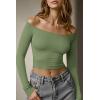 imageOQQ Women Tops Off The Shoulder Long Sleeve Tunics Casual ShirtsPea Green