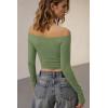 imageOQQ Women Tops Off The Shoulder Long Sleeve Tunics Casual ShirtsPea Green