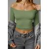 imageOQQ Women Tops Off The Shoulder Long Sleeve Tunics Casual ShirtsPea Green