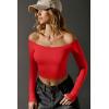 imageOQQ Women Tops Off The Shoulder Long Sleeve Tunics Casual ShirtsRed