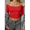 imageOQQ Women Tops Off The Shoulder Long Sleeve Tunics Casual ShirtsRed