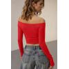 imageOQQ Women Tops Off The Shoulder Long Sleeve Tunics Casual ShirtsRed