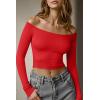 imageOQQ Women Tops Off The Shoulder Long Sleeve Tunics Casual ShirtsRed