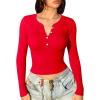 imageOQQ Women Crop Tops Yoga Shirts Seamless Long Sleeve Top Fashion Basic TeeRed