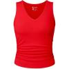 imageOQQ Women Shirts Sleeveless V Neck Stretch Clothes Basic Tank TopsRed