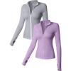 imageOQQ Womens 2 Piece Long Sleeve Tops Stand Neck Front Zipped Stretch Fitted Underscrubs Tee Shirts TopsGrey taro Purple