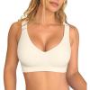 imageOQQ Womens Seamless Everyday Bra No Underwire Comfort Push Up Bras V Neck Soft Wireless Bralette Full Coverage Sport BraMilk White