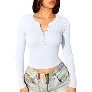 imageOQQ Women Crop Tops Yoga Shirts Seamless Long Sleeve Top Fashion Basic TeeWhite