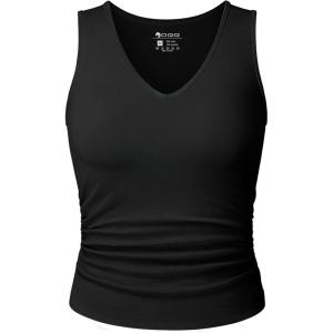 imageOQQ Women Shirts Sleeveless V Neck Stretch Clothes Basic Tank TopsBlack