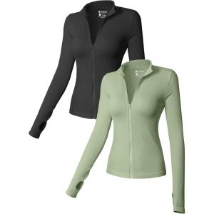 imageOQQ Womens 2 Piece Long Sleeve Tops Stand Neck Front Zipped Stretch Fitted Underscrubs Tee Shirts TopsBlack pea Green