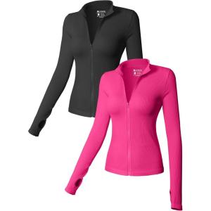 imageOQQ Womens 2 Piece Long Sleeve Tops Stand Neck Front Zipped Stretch Fitted Underscrubs Tee Shirts TopsBlack rose3