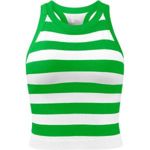 imageOQQ Womens Cerw Neck Sports Bra Workout Crop Striped Tank Tops Padded with Medium SupportLight Green