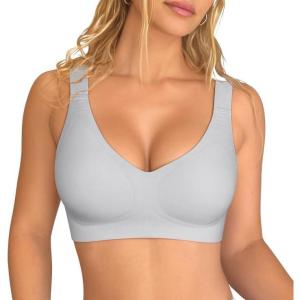 imageOQQ Womens Seamless Everyday Bra No Underwire Comfort Push Up Bras V Neck Soft Wireless Bralette Full Coverage Sport BraGrey