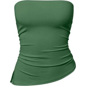 imageOQQ Womens Tube Tops Strapless Crop Tops Ruched Irregular Sleeveless Going Out 2025 Summer ShirtsJungle Green