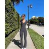 imageOQQ Women Jumpsuits Long Sleeve Deep V Neck Ruched Flared JumpsuitDarkgrey