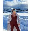 imageOQQ Women Jumpsuits Long Sleeve Deep V Neck Ruched Flared JumpsuitDarkred