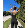 imageOQQ Women Jumpsuits Sleeveless Square Neck Stretch Contrast Workout Active Flared Bottoms Tank JumpsuitBlack