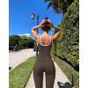 imageOQQ Women Jumpsuits Sleeveless Square Neck Stretch Contrast Workout Active Flared Bottoms Tank JumpsuitDarkbrown