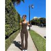 imageOQQ Women Jumpsuits Sleeveless Square Neck Stretch Contrast Workout Active Flared Bottoms Tank JumpsuitDarkbrown