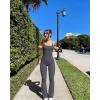 imageOQQ Women Jumpsuits Sleeveless Square Neck Stretch Contrast Workout Active Flared Bottoms Tank JumpsuitDarkgrey