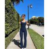 imageOQQ Women Jumpsuits Sleeveless Square Neck Stretch Contrast Workout Active Flared Bottoms Tank JumpsuitNavy Blue